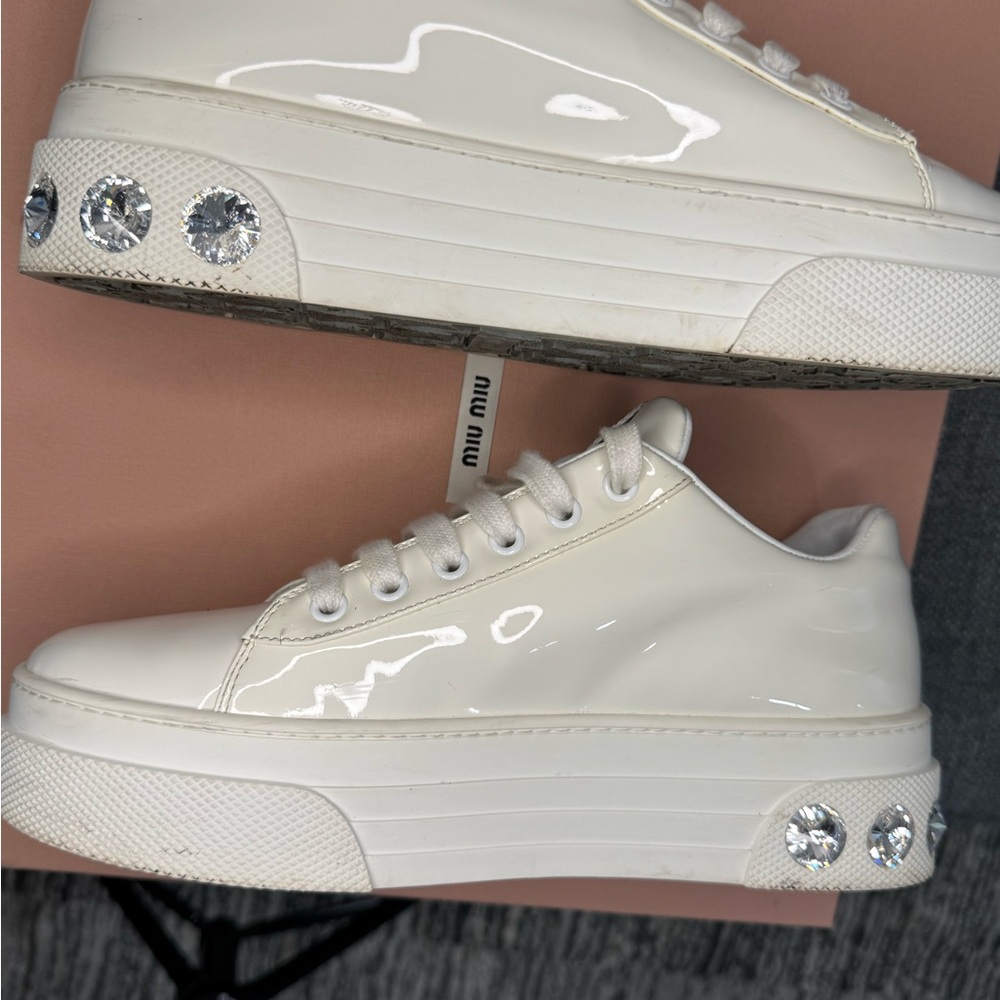 Miu Miu Glossy White Sneakers - Picture 4 of 7